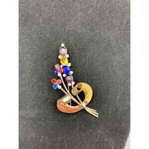 Vintage Coro Craft Sterling Silver Vermeil Multi Color Rhinestone Bouquet Brooch